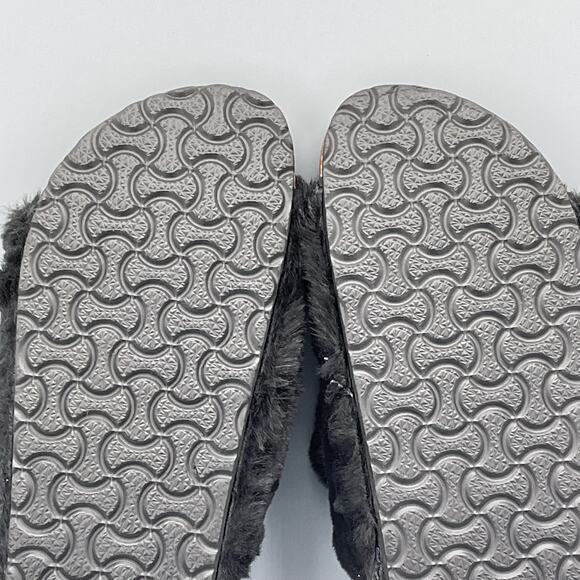 New Fitory Women’s Open Toe Slipper With Faux Rabbit lining Black Size 8 - Picture 9 of 9